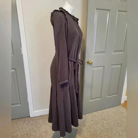 XIRENA Charcoal Gray Cotton Iconic Chelsea Gauze Mia Tiered Hem Dress(M) - Picture 4 of 11